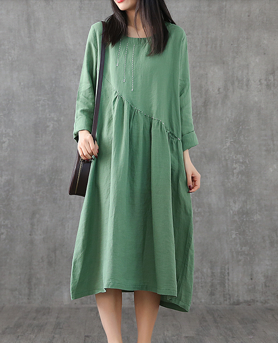 Long Sleeve Summer Spring Cotton Linen Women loose Dresses DZA20631 VPPBUY shop