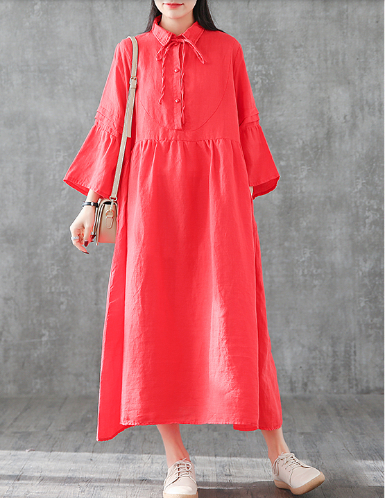 Long Sleeve Summer Spring Cotton Linen Women loose Dresses DZA05254 VPPBUY shop