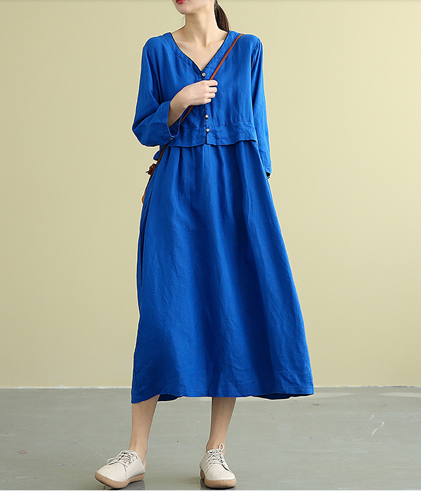 Summer  Spring 100%  Linen  Women loose Dresses DZA05196 VPPBUY shop