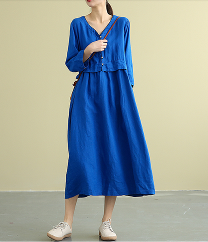 Summer  Spring 100%  Linen  Women loose Dresses DZA05196 VPPBUY shop