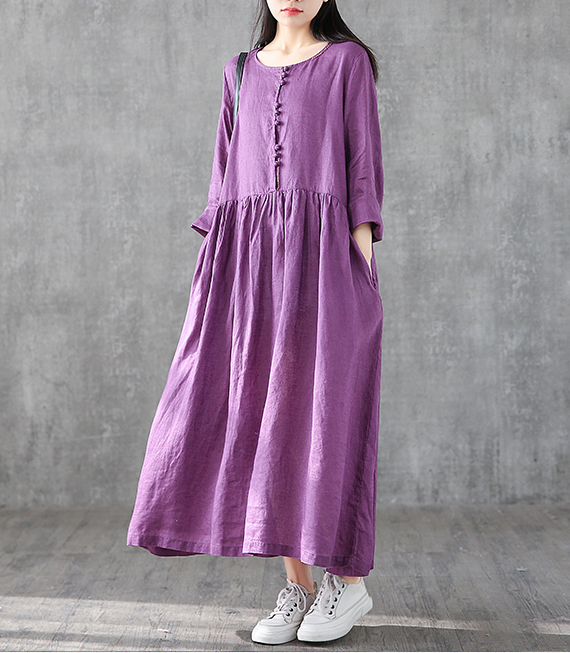 O Neck Long Sleeve Summer Spring Linen Women loose Dresses DZA05251 VPPBUY shop