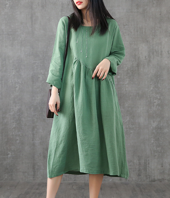 Long Sleeve Summer Spring Cotton Linen Women loose Dresses DZA20631 VPPBUY shop