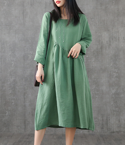 Long Sleeve Summer Spring Cotton Linen Women loose Dresses DZA20631 VPPBUY shop