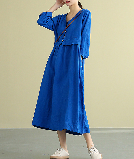 Summer  Spring 100%  Linen  Women loose Dresses DZA05196 VPPBUY shop