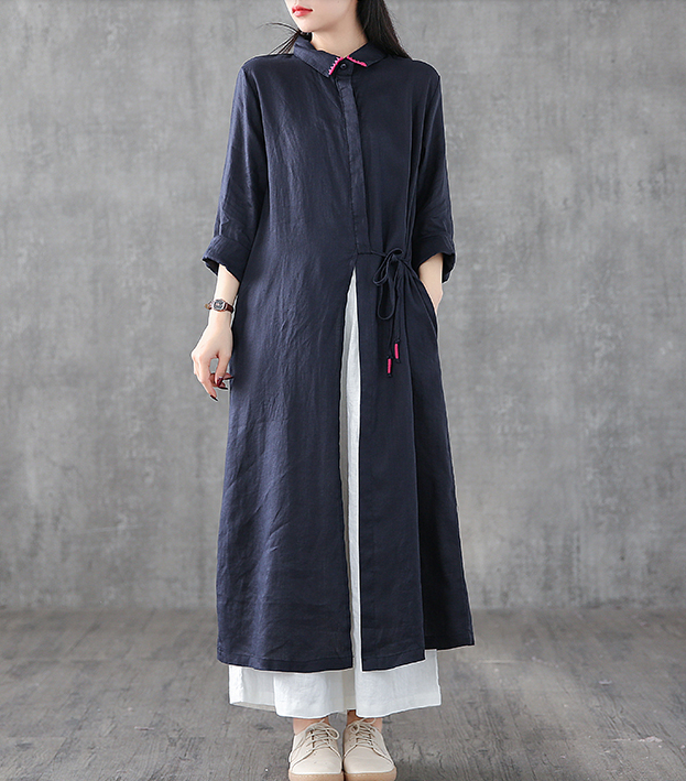 Long Sleeve Summer Spring Linen Women loose Dresses DZA05252 VPPBUY shop