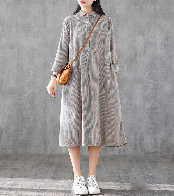 Long Sleeve Summer Spring Cotton Linen Women loose Dresses DZA05253 VPPBUY shop