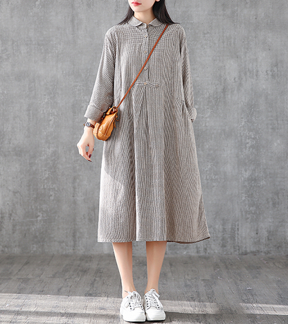 Long Sleeve Summer Spring Cotton Linen Women loose Dresses DZA05253 VPPBUY shop