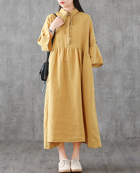 Long Sleeve Summer Spring Cotton Linen Women loose Dresses DZA05254 VPPBUY shop