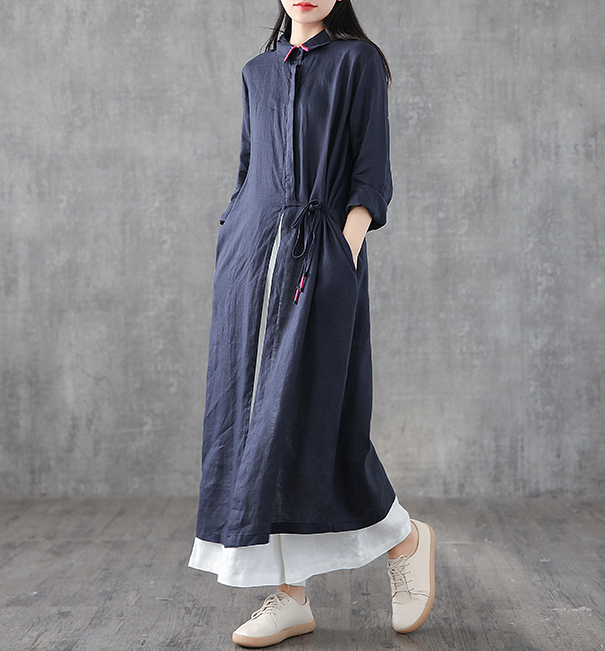 Long Sleeve Summer Spring Linen Women loose Dresses DZA05252 VPPBUY shop