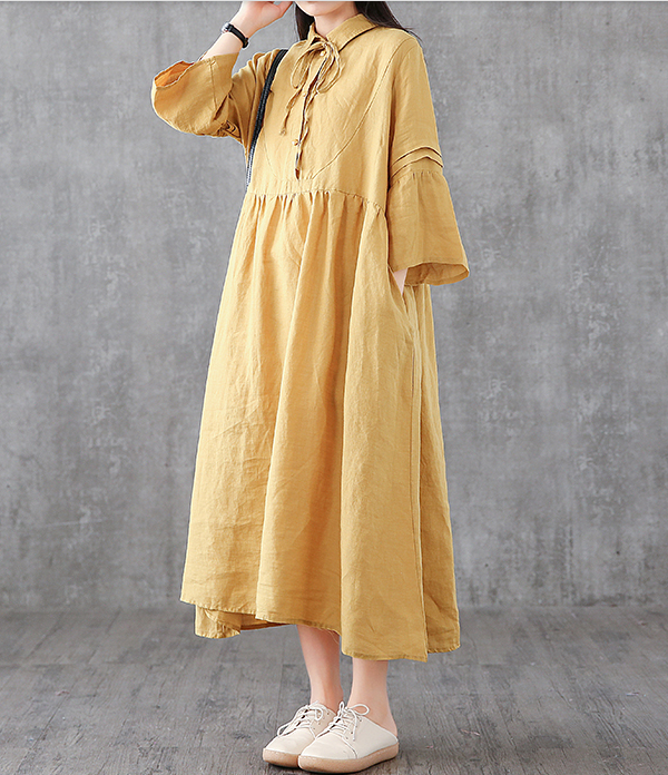 Long Sleeve Summer Spring Cotton Linen Women loose Dresses DZA05254 VPPBUY shop