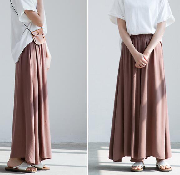 Coffee-Summer Cotton Women Wide Legs Pants VPPBUY shop