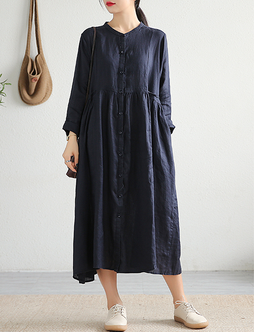 O Neck Long Sleeve Summer Spring Linen Women loose Dresses DZA20643 VPPBUY shop