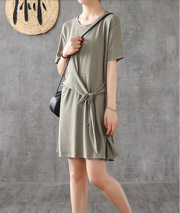 Knot Short Sleeve Summer Spring Cotton Women loose Dresses DZA20662 VPPBUY shop