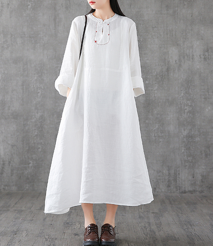 Long Sleeve Summer Spring Cotton Linen Women loose Dresses DZA2062 VPPBUY shop