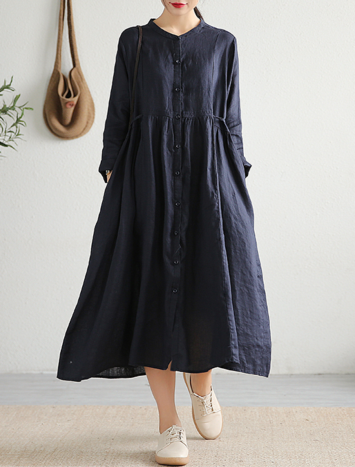 O Neck Long Sleeve Summer Spring Linen Women loose Dresses DZA20643 VPPBUY shop