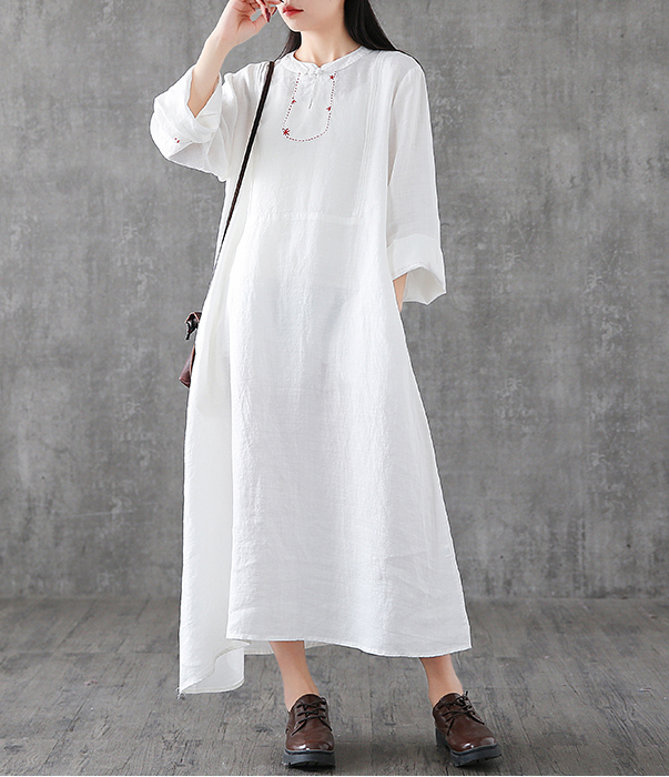 Long Sleeve Summer Spring Cotton Linen Women loose Dresses DZA2062 VPPBUY shop