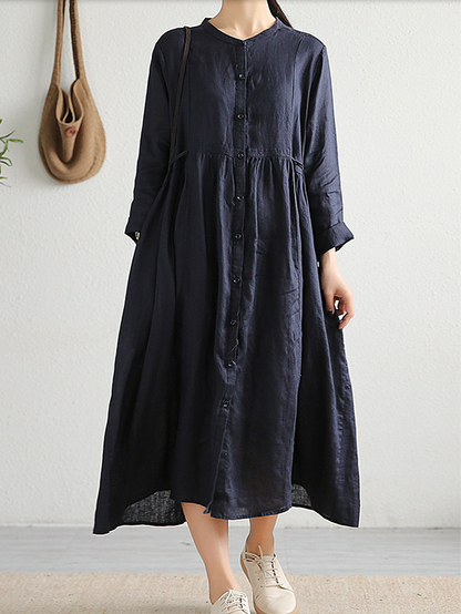 O Neck Long Sleeve Summer Spring Linen Women loose Dresses DZA20643 VPPBUY shop