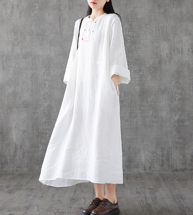 Long Sleeve Summer Spring Cotton Linen Women loose Dresses DZA2062 VPPBUY shop