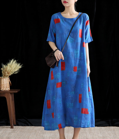 Floral Long Sleeve Summer Spring Cotton Linen Women Dresses DZA20691 VPPBUY shop