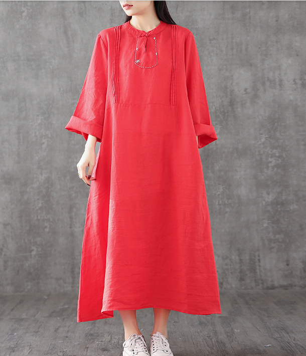 Long Sleeve Summer Spring Cotton Linen Women loose Dresses DZA2062 VPPBUY shop