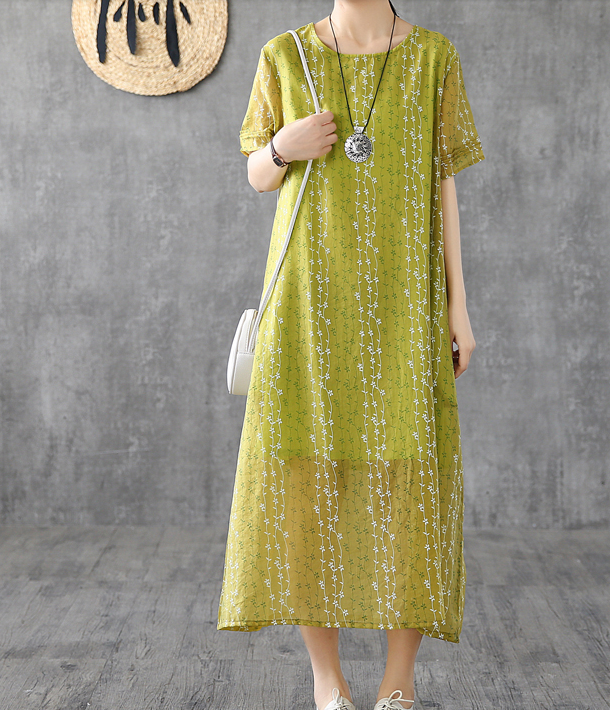 Short Sleeve Floral Print Summer Spring Cotton Linen Women Dresses DZA20668 VPPBUY shop