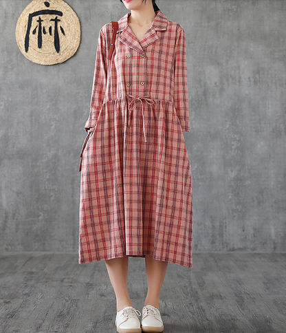 Long Sleeve Summer Spring Cotton Linen Women loose Dresses DZA20651 VPPBUY shop