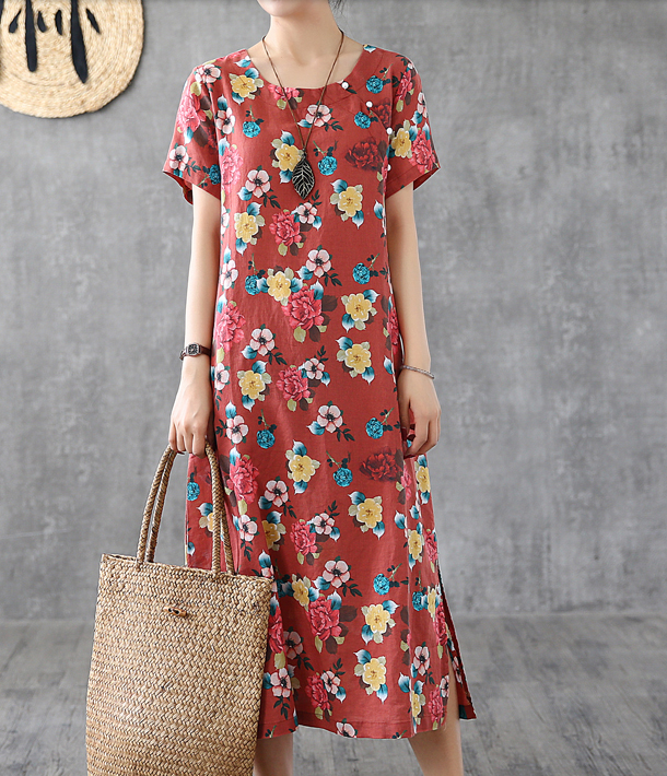 Floral Long Sleeve Summer Spring Linen Women loose Dresses DZA20663 VPPBUY shop