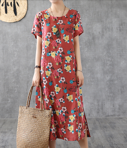 Floral Long Sleeve Summer Spring Linen Women loose Dresses DZA20663 VPPBUY shop