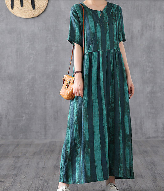 Print Short Sleeve Summer Spring Linen Women loose Dresses DZA20653 VPPBUY shop