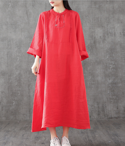 Long Sleeve Summer Spring Cotton Linen Women loose Dresses DZA2062 VPPBUY shop