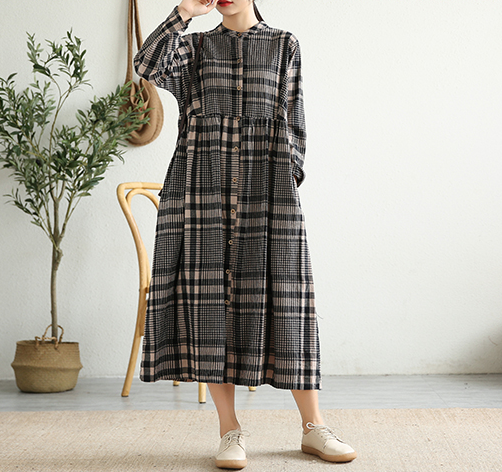 Long Sleeve Summer Spring Cotton Linen Women loose Dresses DZA20641 VPPBUY shop