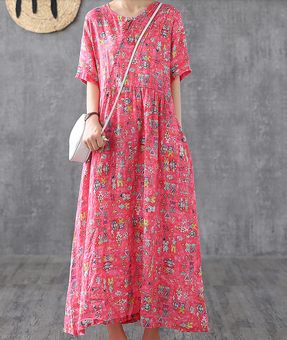 Print Short Sleeve Summer Spring Linen Women loose Dresses DZA20653 VPPBUY shop