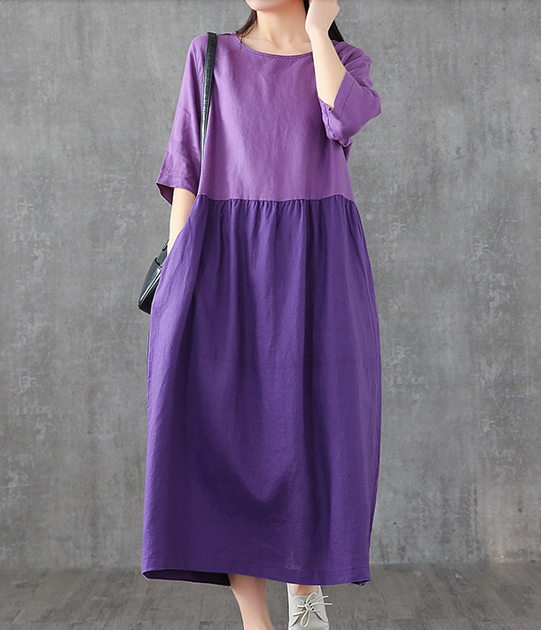 Patchwork Summer Spring Linen Women loose Dresses DZA05242 VPPBUY shop