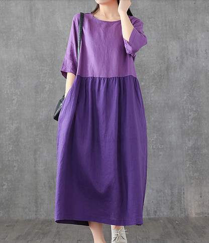 Patchwork Summer Spring Linen Women loose Dresses DZA05242 VPPBUY shop