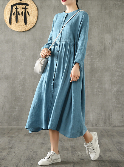 O Neck Long Sleeve Summer Spring Linen Women loose Dresses DZA20643 VPPBUY shop