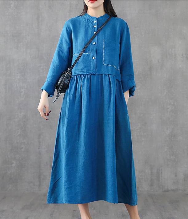 Long Sleeve Summer Spring Cotton Linen Women loose Dresses DZA2061 VPPBUY shop