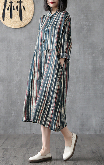 Striped Long Sleeve Summer Spring Linen Women Dresses DZA20681 VPPBUY shop