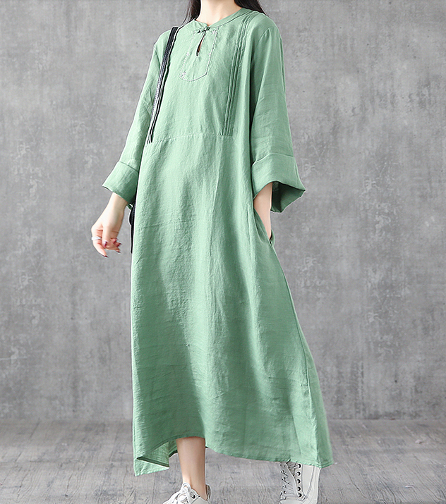 Long Sleeve Summer Spring Cotton Linen Women loose Dresses DZA2062 VPPBUY shop