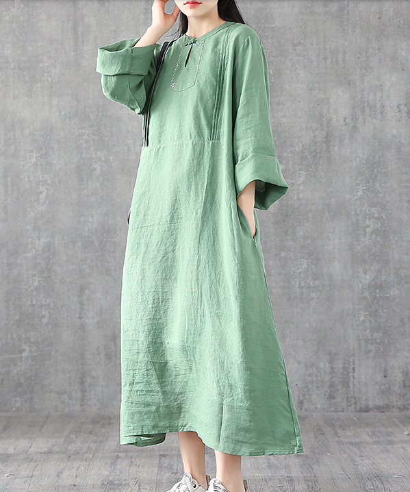 Long Sleeve Summer Spring Cotton Linen Women loose Dresses DZA2062 VPPBUY shop