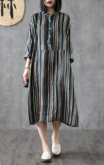 Striped Long Sleeve Summer Spring Linen Women Dresses DZA20681 VPPBUY shop