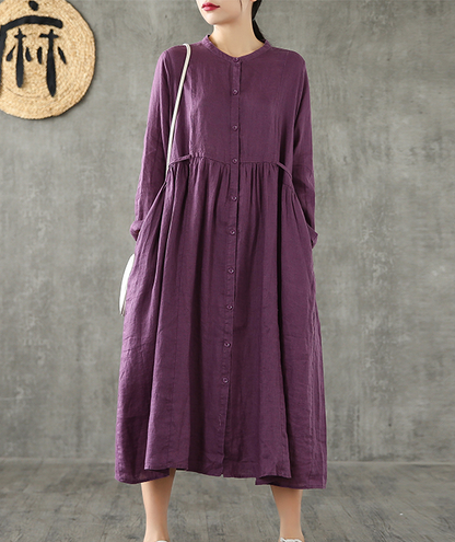 O Neck Long Sleeve Summer Spring Linen Women loose Dresses DZA20643 VPPBUY shop