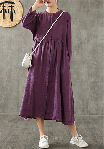 O Neck Long Sleeve Summer Spring Linen Women loose Dresses DZA20643 VPPBUY shop