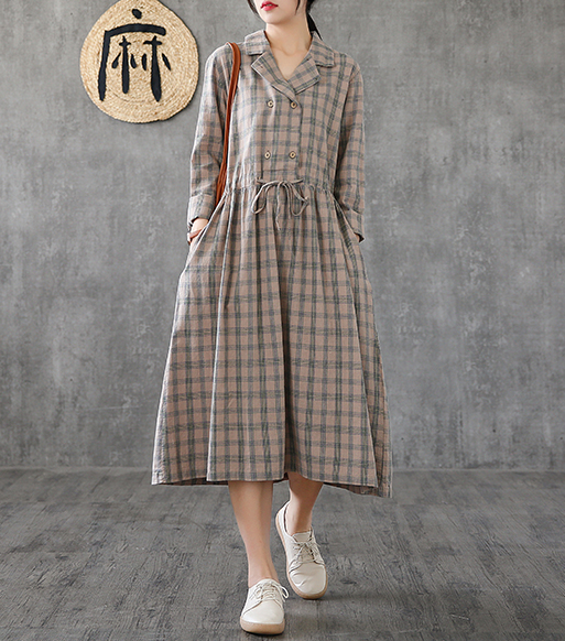 Long Sleeve Summer Spring Cotton Linen Women loose Dresses DZA20651 VPPBUY shop