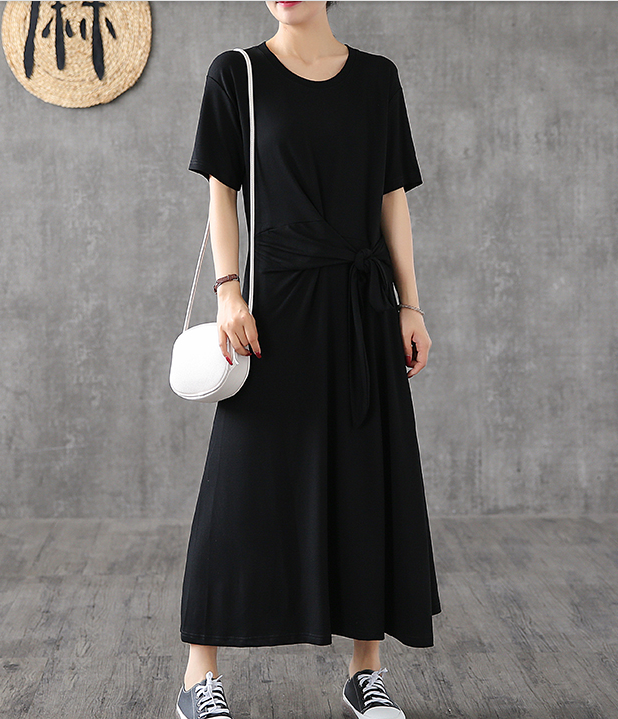 Knot Short Sleeve Summer Spring Cotton Women loose Dresses DZA20662 VPPBUY shop