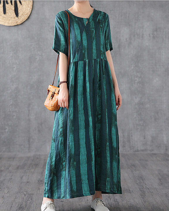 Print Short Sleeve Summer Spring Linen Women loose Dresses DZA20653 VPPBUY shop