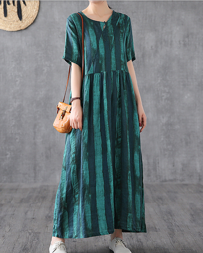 Print Short Sleeve Summer Spring Linen Women loose Dresses DZA20653 VPPBUY shop