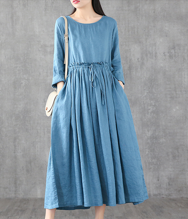 O Neck Long Sleeve Summer Spring Linen Women loose Dresses DZA05241 VPPBUY shop