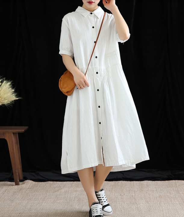 Checked Summer Spring Cotton Linen Women Dresses DZA20674 VPPBUY shop