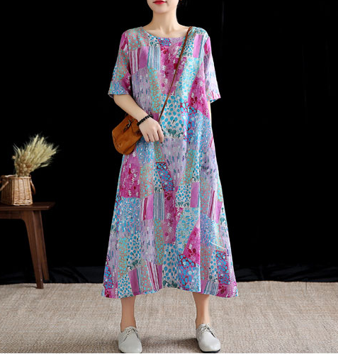 Floral Long Sleeve Summer Spring Cotton Linen Women Dresses DZA20691 VPPBUY shop