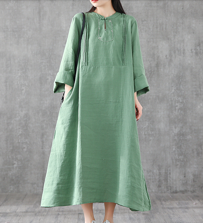 Long Sleeve Summer Spring Cotton Linen Women loose Dresses DZA2062 VPPBUY shop